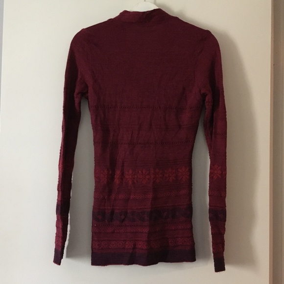 CATHERINE ANDRE Intarsia Burgundy Red Faux Wrap Sweater S/M - Picture 4 of 7
